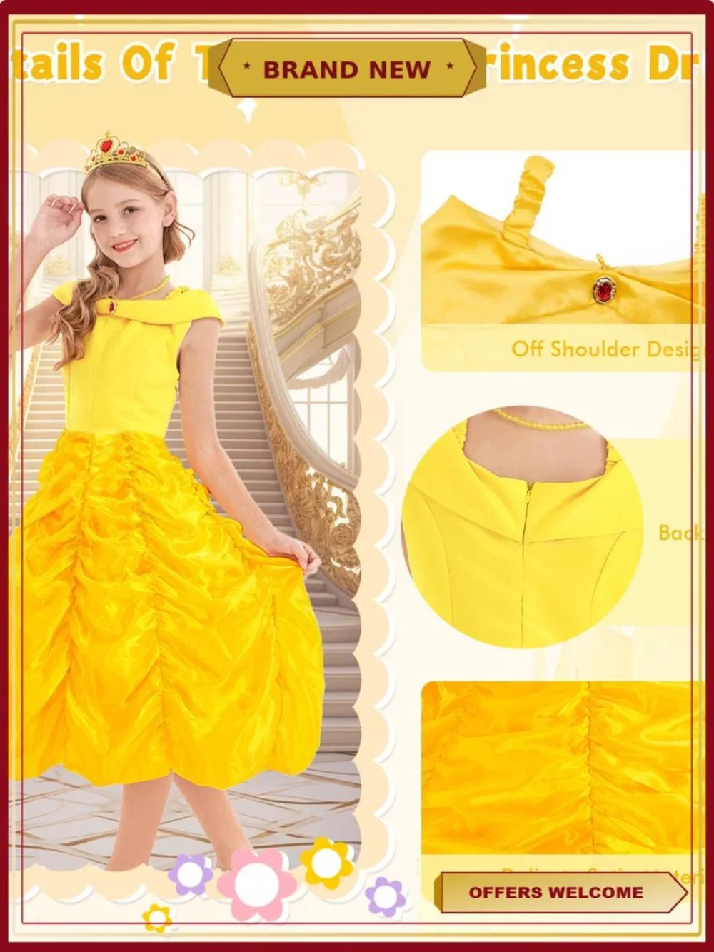 Princess Dress Off Shoulder Layered Costume for Little Girl Halloween Cosplay